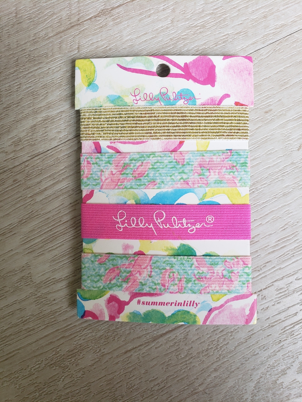 Lilly Pulitzer Pink, Gold & Floral Elastic Hair Tie Set/Wristlet TROPICAL VIBE